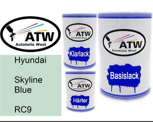 Hyundai, Skyline Blue, RC9: 500ml Lackdose + 500ml Klarlack + 250ml Härter - Set, von ATW Autoteile West.